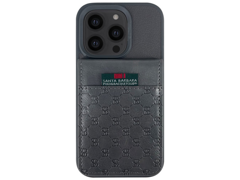 Santa Barbara Polo Racquet Club iPhone 13 Pro Max Hulda Kartvizitli Kapak - Gri