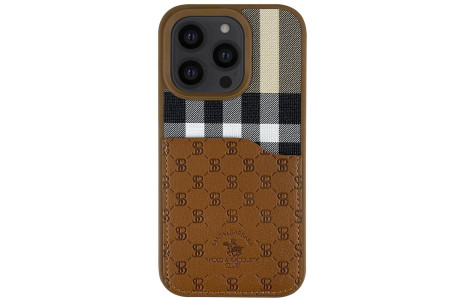 Santa Barbara Polo Racquet Club iPhone 13 Pro Max Plaid Kartvizitli Kapak - Kahverengi