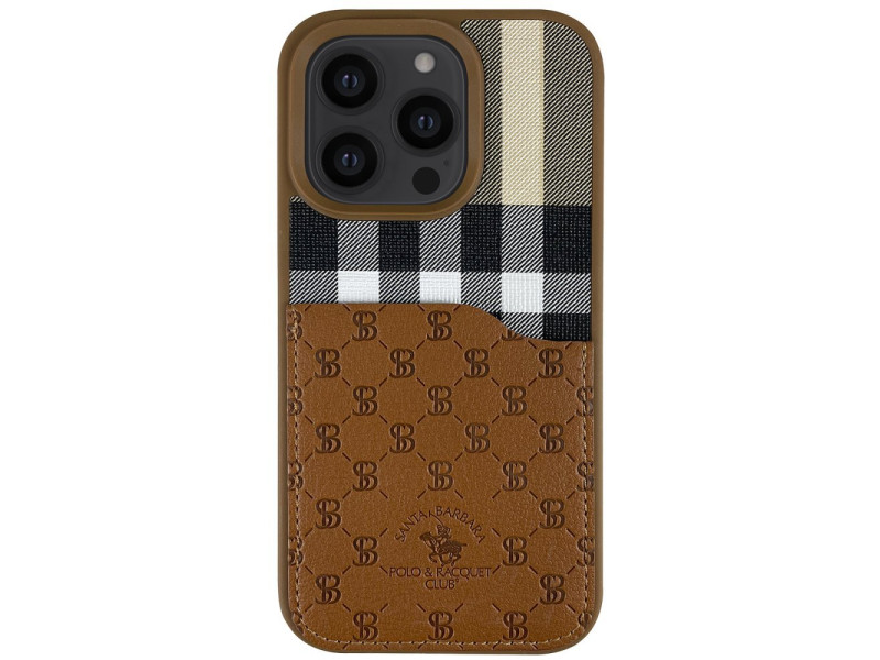 Santa Barbara Polo Racquet Club iPhone 13 Pro Plaid Kartvizitli Kapak - Kahverengi