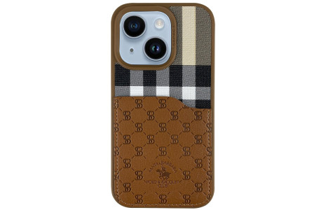 Santa Barbara Polo Racquet Club iPhone 14 Plaid Kartvizitli Kapak - Kahverengi