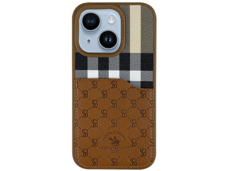 Santa Barbara Polo Racquet Club iPhone 14 Plaid Kartvizitli Kapak - Kahverengi