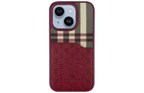 Santa Barbara Polo Racquet Club iPhone 14 Plaid Kartvizitli Kapak - Kırmızı