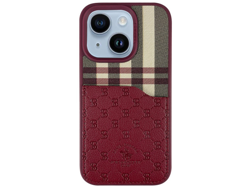 Santa Barbara Polo Racquet Club iPhone 14 Plaid Kartvizitli Kapak - Kırmızı