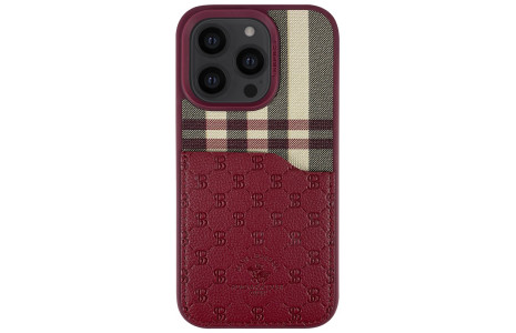 Santa Barbara Polo Racquet Club iPhone 14 Pro Max Plaid Kartvizitli Kapak - Kırmızı