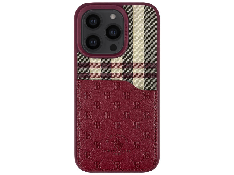 Santa Barbara Polo Racquet Club iPhone 14 Pro Max Plaid Kartvizitli Kapak - Kırmızı