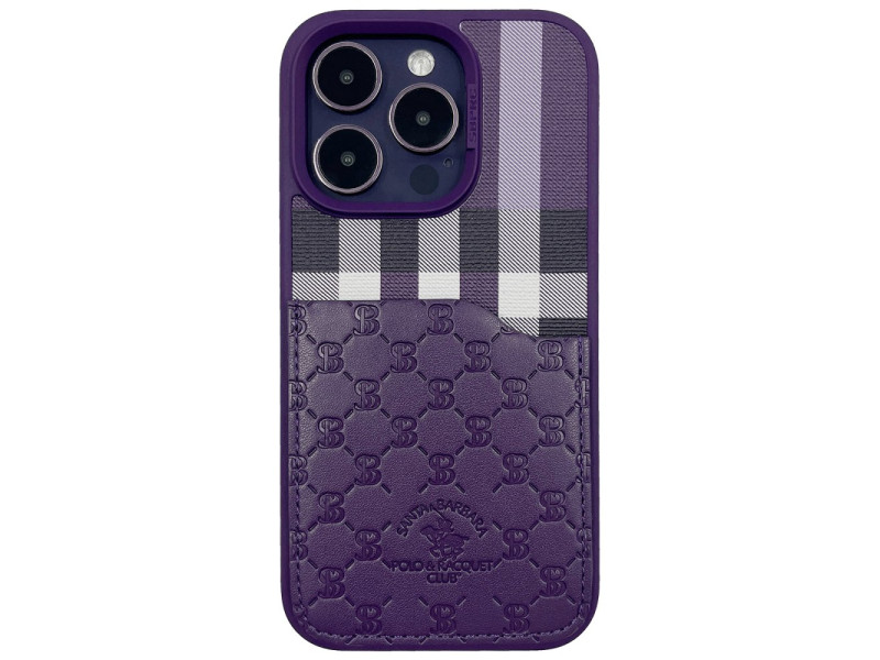 Santa Barbara Polo Racquet Club iPhone 14 Pro Max Plaid Kartvizitli Kapak - Mor