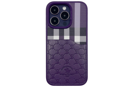 Santa Barbara Polo Racquet Club iPhone 14 Pro Plaid Kartvizitli Kapak - Mor
