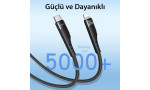 Yesido CA115 3M 27W Hasırlı Type-C to Lightning PD Hızlı Şarj Kablosu - Siyah