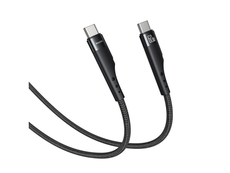 Yesido CA116 3M 60W Hasırlı Type-C to Type-C PD Hızlı Şarj Kablosu - Siyah