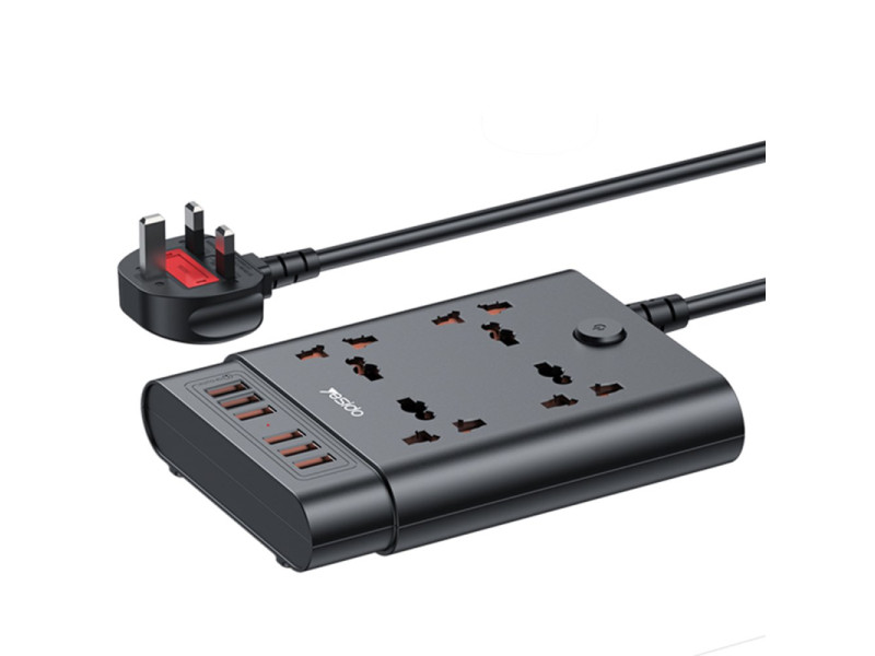Yesido MC08 10in1 6 Adet Usb ve 4 Adet Priz Dönüştürücü 1.8M - Siyah