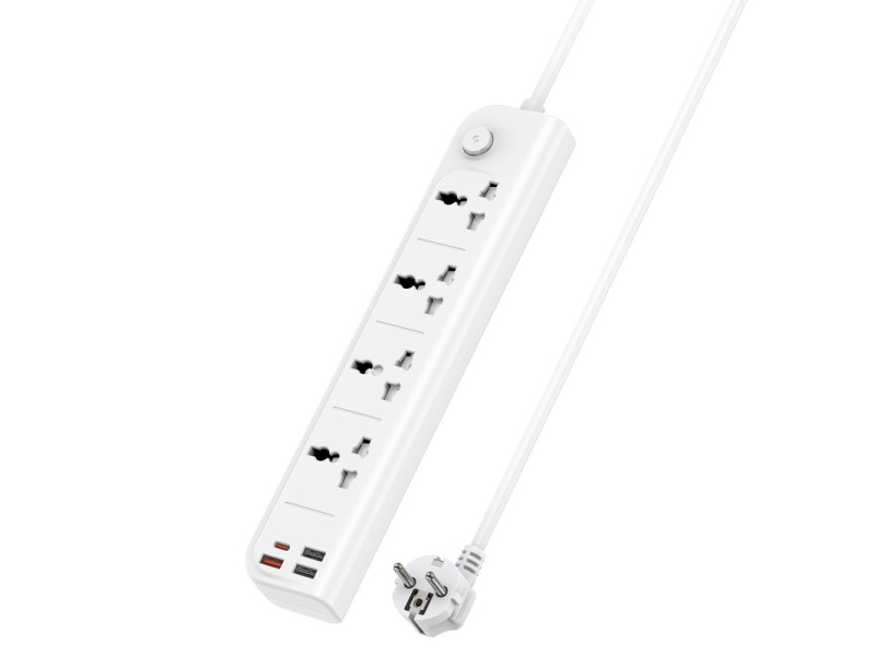 Yesido MC18 8in1 3 Adet Usb 1 Adet Type-C ve 4 Adet Priz Dönüştürücü 2M - Beyaz