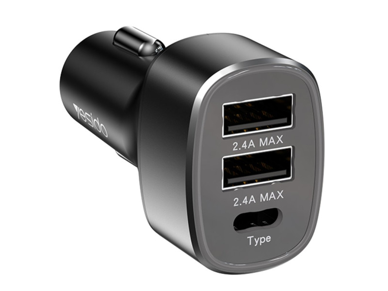 Yesido Y47 25W PD Type-C ve 2 Adet 12W Usb Araç Şarj - Siyah