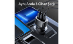 Yesido Y47 25W PD Type-C ve 2 Adet 12W Usb Araç Şarj - Siyah