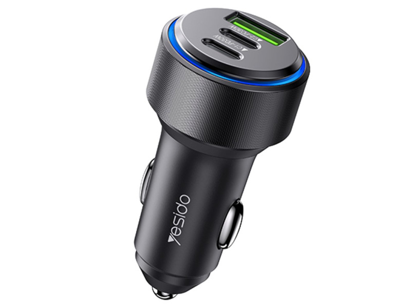 Yesido Y50 2 Adet 30W PD Type-C ve 18W Usb Araç Şarj - Siyah