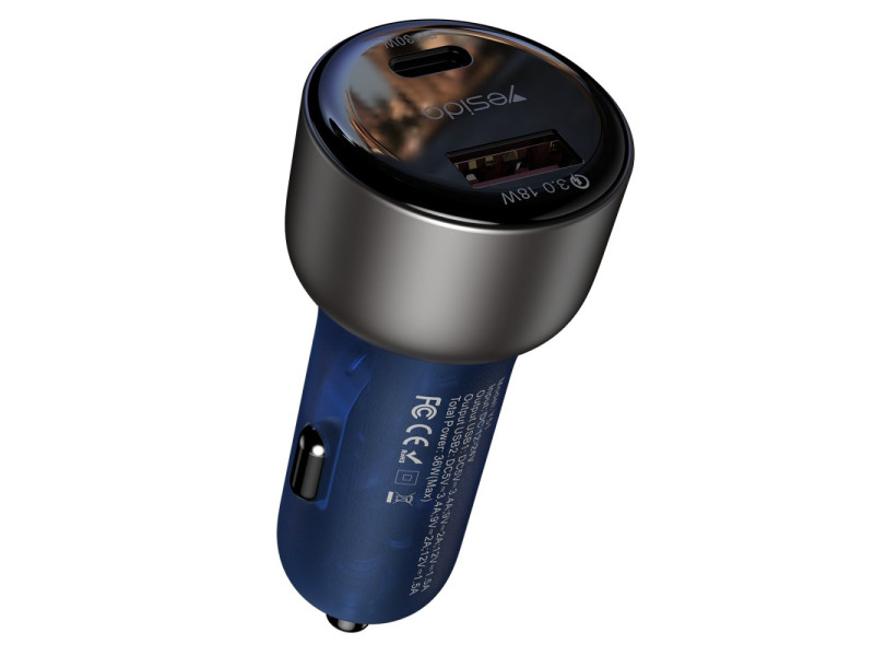 Yesido Y52 30W PD Type-C ve 18W Usb Araç Şarj - Siyah