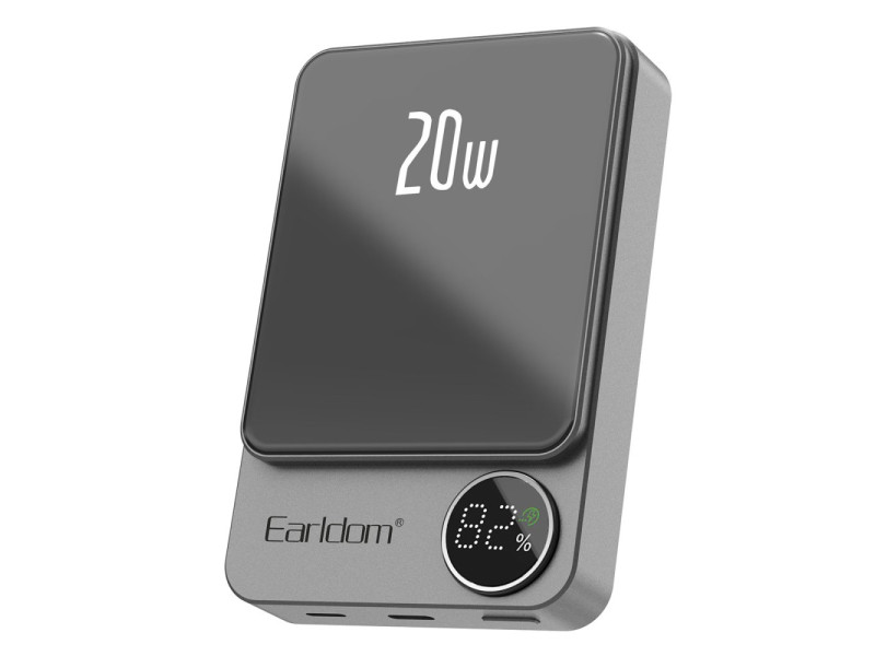 Earldom PD24 10.000 mAh 20W Kablosuz Şarjlı PD Hızlı Şarj Mini Powerbank - Gri