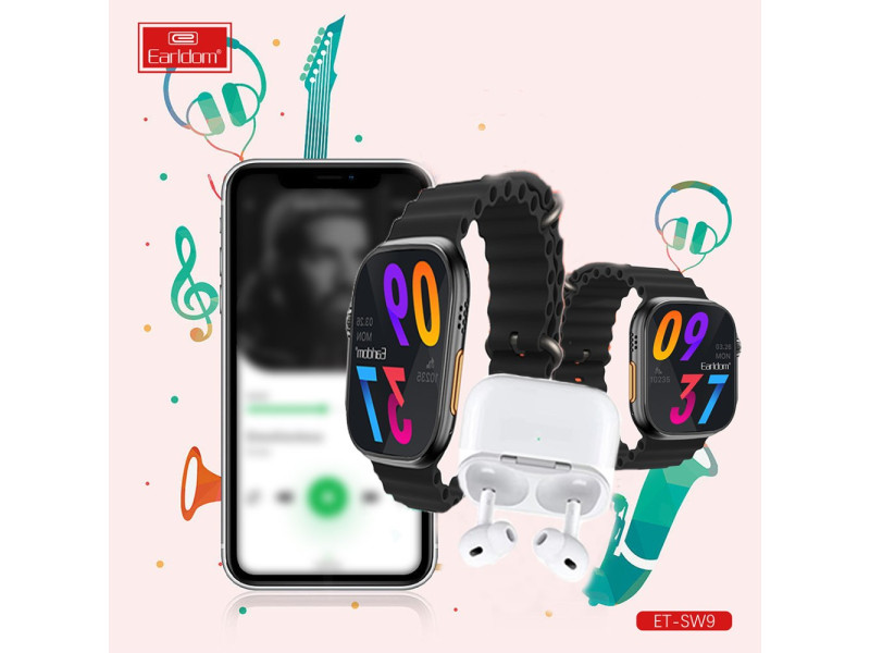 Earldom SW9 Akıllı Saat ve Airpods Kulaklık Set - Siyah