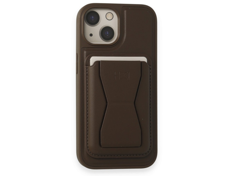 HDD iPhone 15 Kılıf HD Deri Luxury Magnet Kartvizitli Kapak - Gri