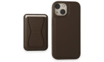 HDD iPhone 15 Kılıf HD Deri Luxury Magnet Kartvizitli Kapak - Gri