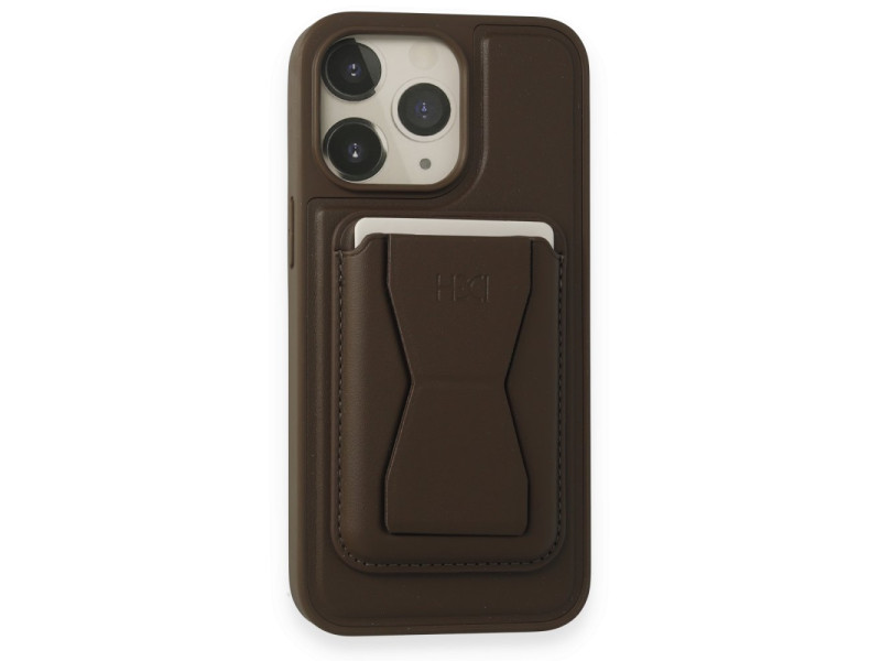HDD iPhone 15 Pro Max Kılıf HD Deri Luxury Magnet Kartvizitli Kapak - Gri