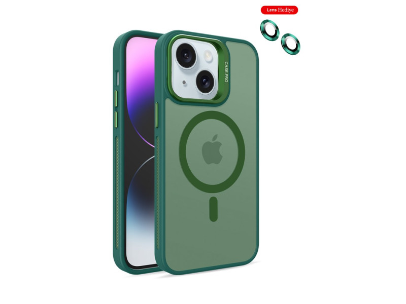 Joko iPhone 15 Kılıf Flet Lens Magsafe Kapak - Koyu Yeşil