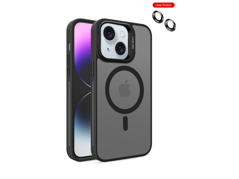 Joko iPhone 15 Kılıf Flet Lens Magsafe Kapak - Siyah