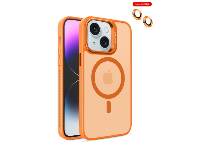 Joko iPhone 15 Kılıf Flet Lens Magsafe Kapak - Turuncu
