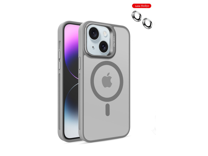 Joko iPhone 15 Plus Flet Lens Magsafe Kapak - Gri