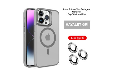 Joko iPhone 15 Pro Max Kılıf Flet Lens Magsafe Kapak - Gri