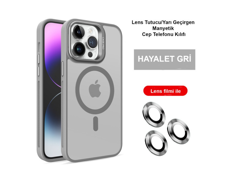 Joko iPhone 15 Pro Max Kılıf Flet Lens Magsafe Kapak - Gri