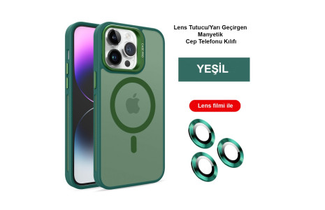 Joko iPhone 15 Pro Max Kılıf Flet Lens Magsafe Kapak - Koyu Yeşil