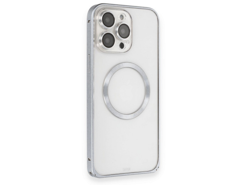 Joko iPhone 15 Pro Kılıf Metal Bumper Magneticsafe Kapak - Gri