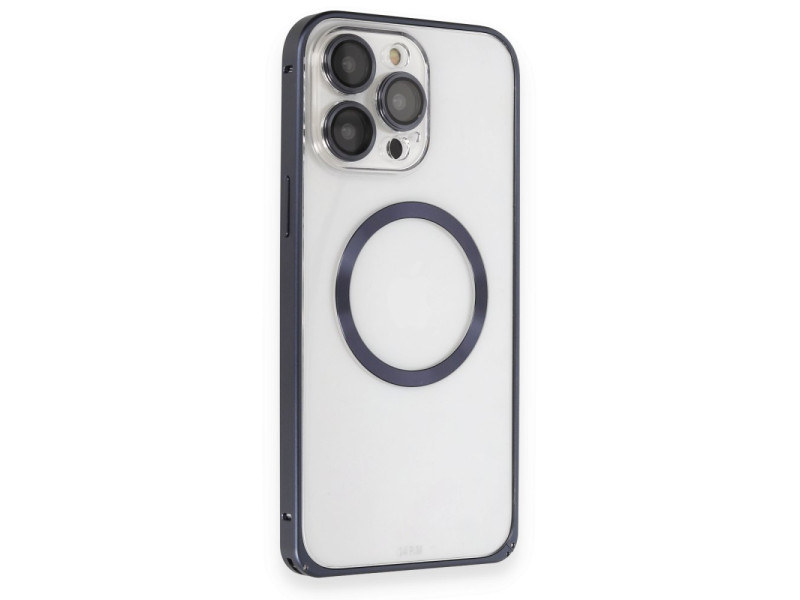 Joko iPhone 15 Pro Kılıf Metal Bumper Magneticsafe Kapak - Lacivert