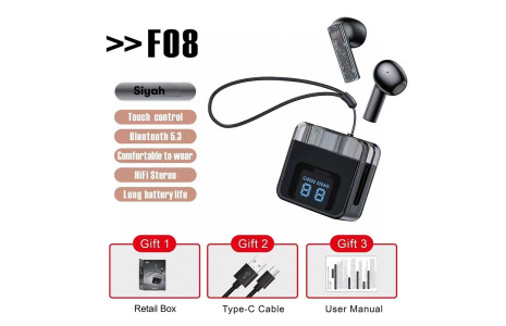 Karler Bass F08 Dijital Şarj Göstergeli TWS Bluetooth Kulaklık - Siyah