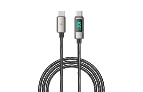 Lanex LS20CC 1.2M 100W Dijital Göstergeli Hasırlı Type-C to Type-C PD Hızlı Şarj Kablosu - Gümüş