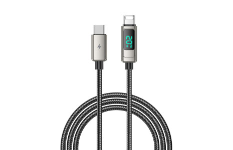 Lanex LS20CL 1.2M 20W Dijital Göstergeli Hasırlı Type-C to Lightning PD Hızlı Şarj Kablosu - Gümüş