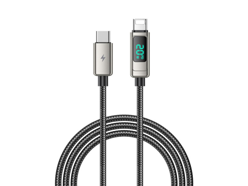 Lanex LS20CL 1.2M 20W Dijital Göstergeli Hasırlı Type-C to Lightning PD Hızlı Şarj Kablosu - Gümüş
