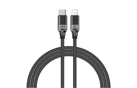 Lanex LS38CL 1.2M 20W Hasırlı Type-C to Lightning PD Hızlı Şarj Kablosu - Siyah