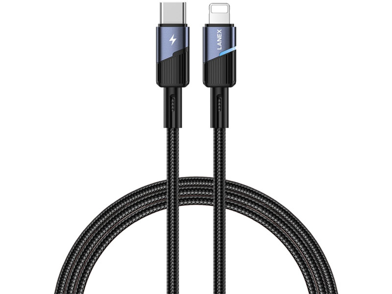 Lanex LS42CL 1M 30W Hasırlı Type-C to Lightning PD Hızlı Şarj Kablosu - Siyah