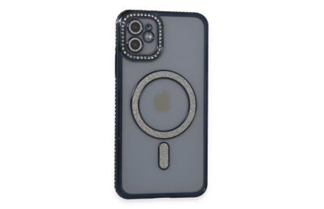 Newface iPhone 11 Kılıf Joke Simli Magneticsafe Kılıf - Lacivert
