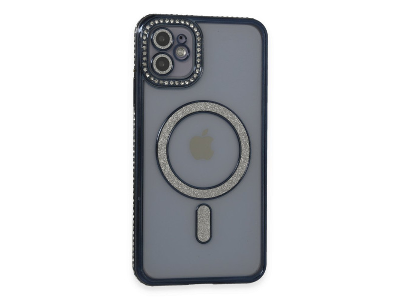 Newface iPhone 11 Kılıf Joke Simli Magneticsafe Kılıf - Lacivert