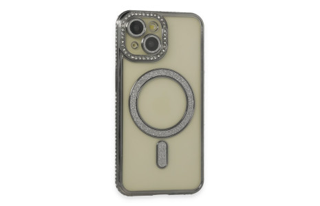 Newface iPhone 15 Kılıf Joke Simli Magneticsafe Kılıf - Gri