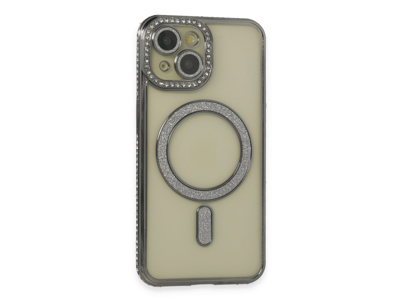 Newface iPhone 15 Kılıf Joke Simli Magneticsafe Kılıf - Gri