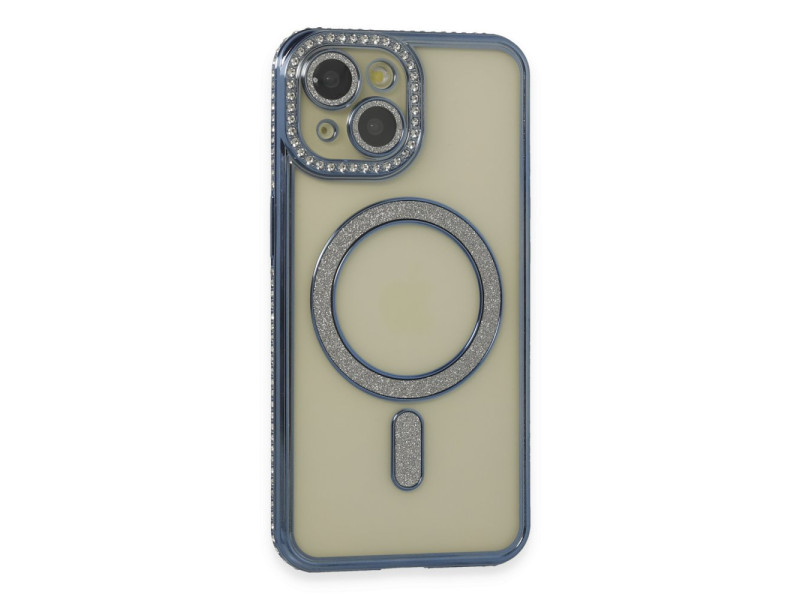 Newface iPhone 15 Kılıf Joke Simli Magneticsafe Kılıf - Lacivert