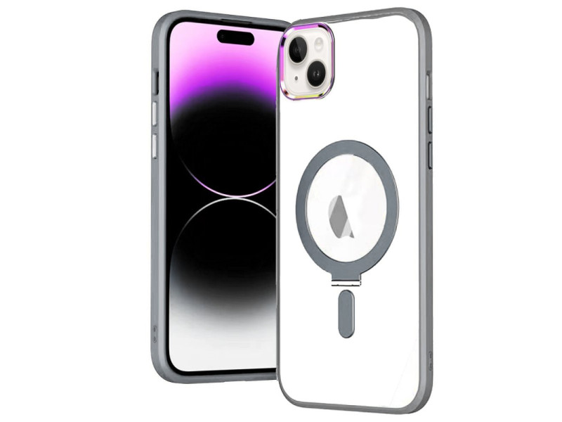 Newface iPhone 15 Kılıf Mudo Magneticsafe Standlı Kapak - Gri