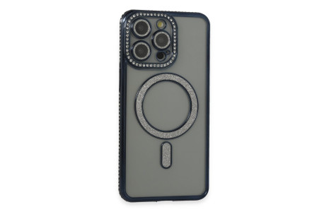 Newface iPhone 15 Pro Kılıf Joke Simli Magneticsafe Kılıf - Lacivert