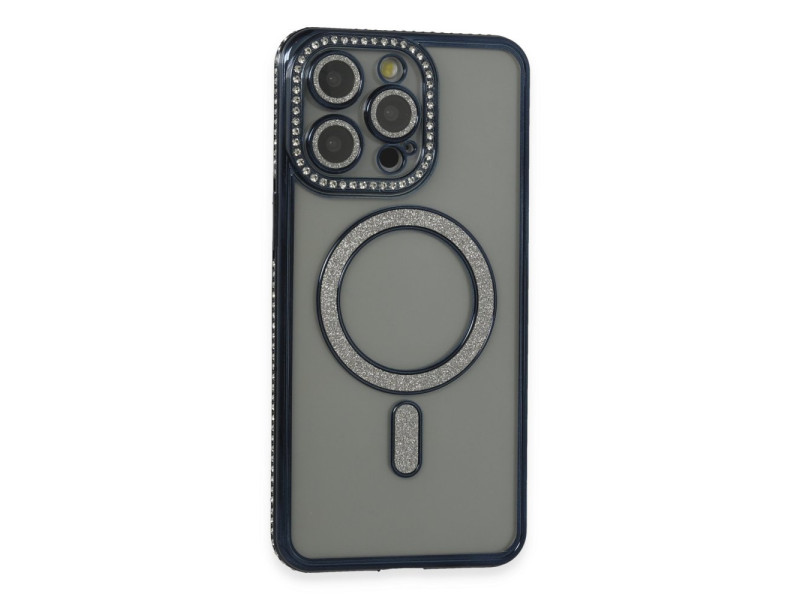 Newface iPhone 15 Pro Kılıf Joke Simli Magneticsafe Kılıf - Lacivert