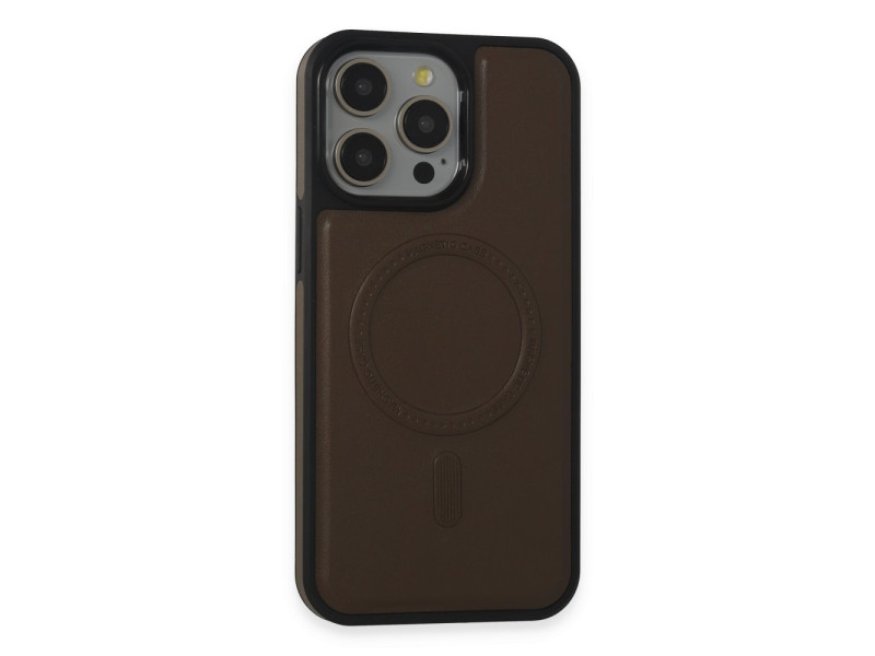 Newface iPhone 15 Pro Kılıf Ozzi Magsafe Deri Kapak - Natural Grey