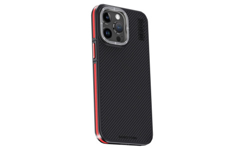 Joko iPhone 15 Pro Max Kılıf Aramid 600D Kevlar Karbon Fiber Magsafe Kapak - Kırmızı