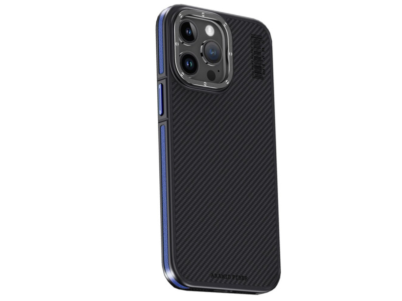 Joko iPhone 15 Pro Max Kılıf Aramid 600D Kevlar Karbon Fiber Magsafe Kapak - Lacivert